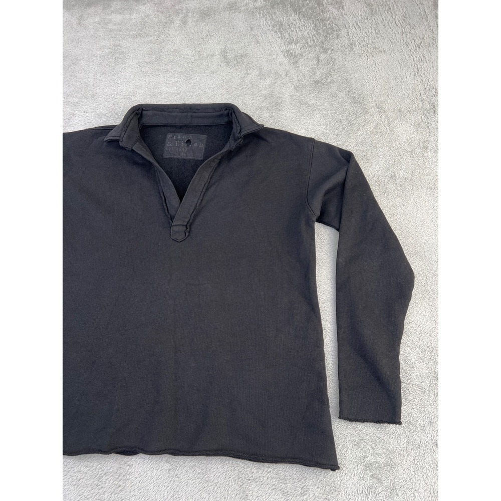Frank & Eileen XS 100% Cotton Triple Fleece Black Popover Henley Sweatshirt FLAW